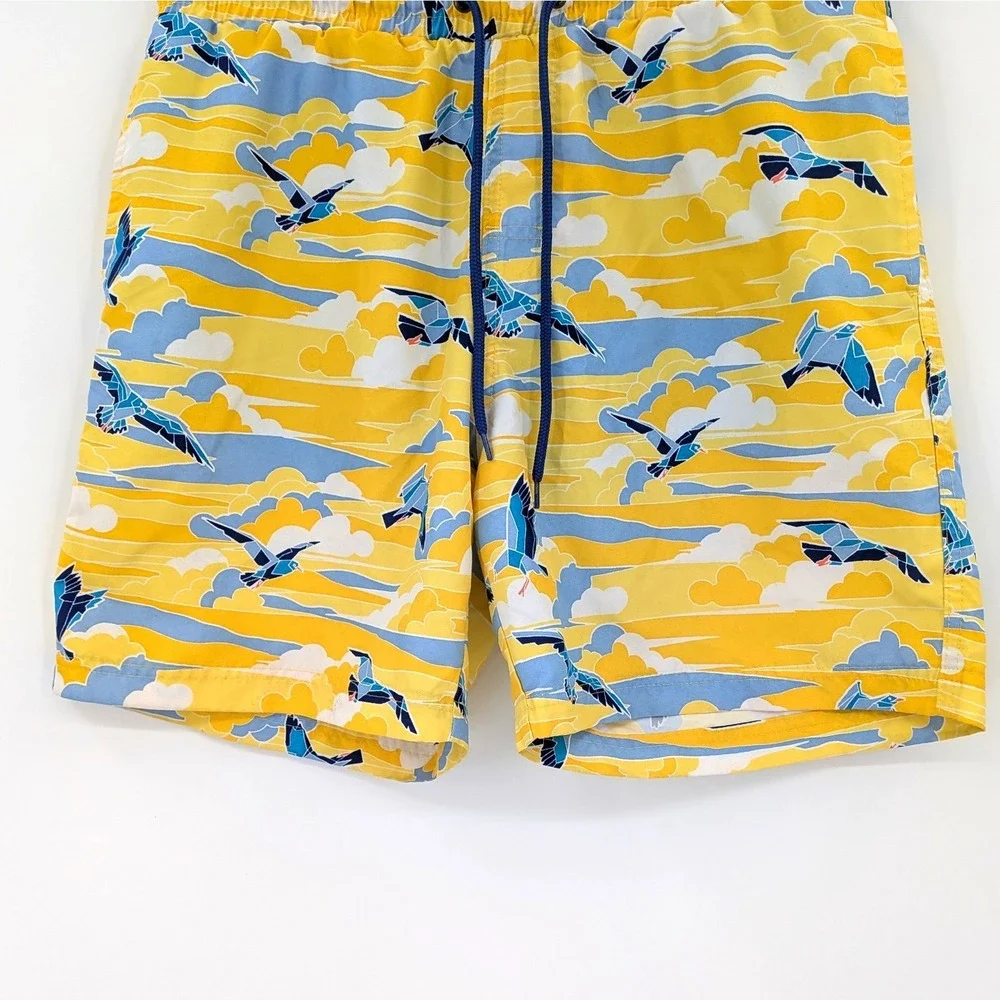 Coastal Preppy Seagull Print Swim Trunks Club Room Yellow Blue Size‎ M